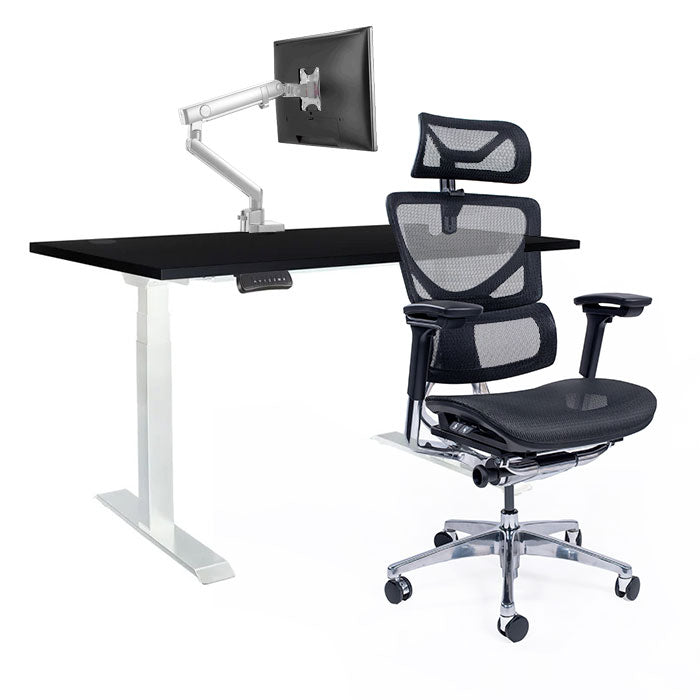 Ергономичен стол Ergo Pro Ultra (Цвят): Черен | Ergo Desk Pro (Цвят на основата): Бял | Sigma (Цвят): Бял | Цвят на плота: Черен