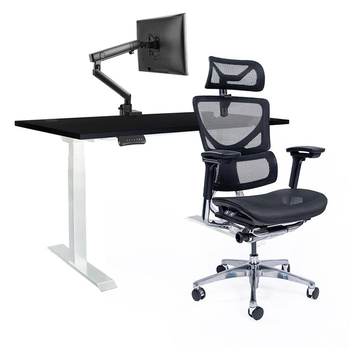 Ергономичен стол Ergo Pro Ultra (Цвят): Черен | Ergo Desk Pro (Цвят на основата): Бял | Sigma (Цвят): Черен | Цвят на плота: Черен