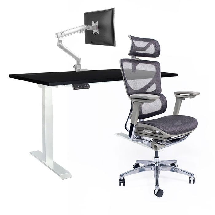 Ергономичен стол Ergo Pro Ultra (Цвят): Сив | Ergo Desk Pro (Цвят на основата): Бял | Sigma (Цвят): Бял | Цвят на плота: Черен