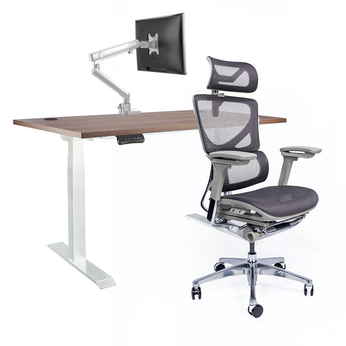 Ергономичен стол Ergo Pro Ultra (Цвят): Сив | Ergo Desk Pro (Цвят на основата): Бял | Sigma (Цвят): Бял | Цвят на плота: Орех Пасифик табак