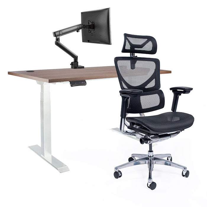 Ергономичен стол Ergo Pro Ultra (Цвят): Черен | Ergo Desk Pro (Цвят на основата): Бял | Sigma (Цвят): Черен | Цвят на плота: Орех Пасифик табак