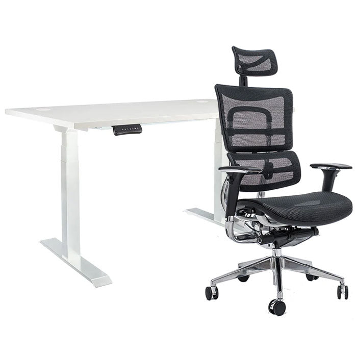 Ергономичен офис стол ErgoPro - black | Ergo Desk Цвят: Бял | Плот 118x68x2.5 - Бял шагрен | Плот 138x68x2.5 - Бял шагрен | Плот 158x80x2.5 - Бял шагрен
