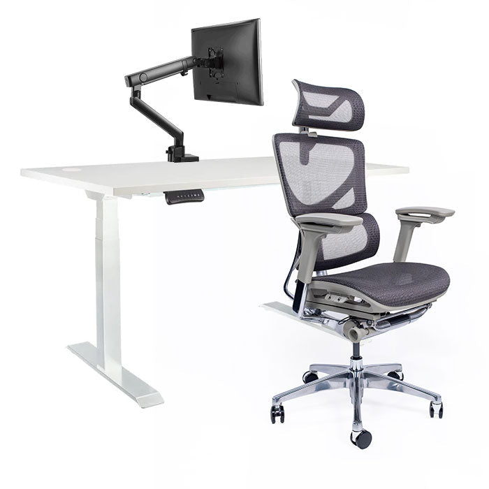 Ергономичен стол Ergo Pro Ultra (Цвят): Сив | Ergo Desk Pro (Цвят на основата): Бял | Sigma (Цвят): Черен | Цвят на плота: Бял шагрен