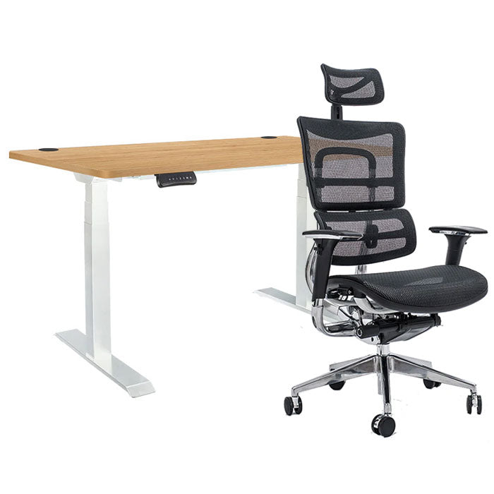 Ергономичен офис стол ErgoPro - black | Ergo Desk Цвят: Бял | Плот 120х60х2 - Бамбук | Плот 140х70х2 - Бамбук | Плот 160х70х2 - Бамбук