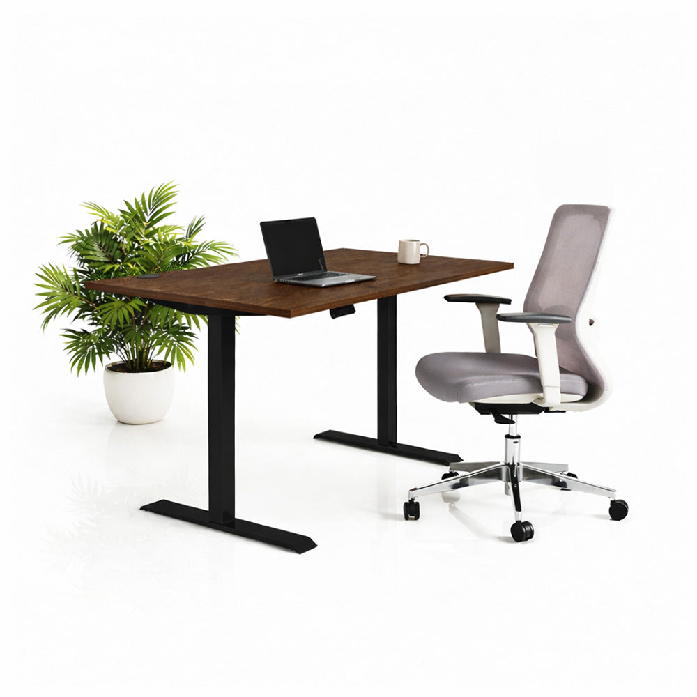 Ергономичен стол ChairPro Nexus Edition (Цвят): Светло Сив | Височинно регулируемо бюро Ergo Desk Pro (Цвят на основата): Черен | Цвят на плота: Орех Пасифик табак