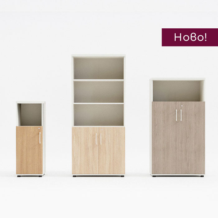 Висок офис шкаф Basic, полуотворен, с бели дръжки, ПДЧ White + White