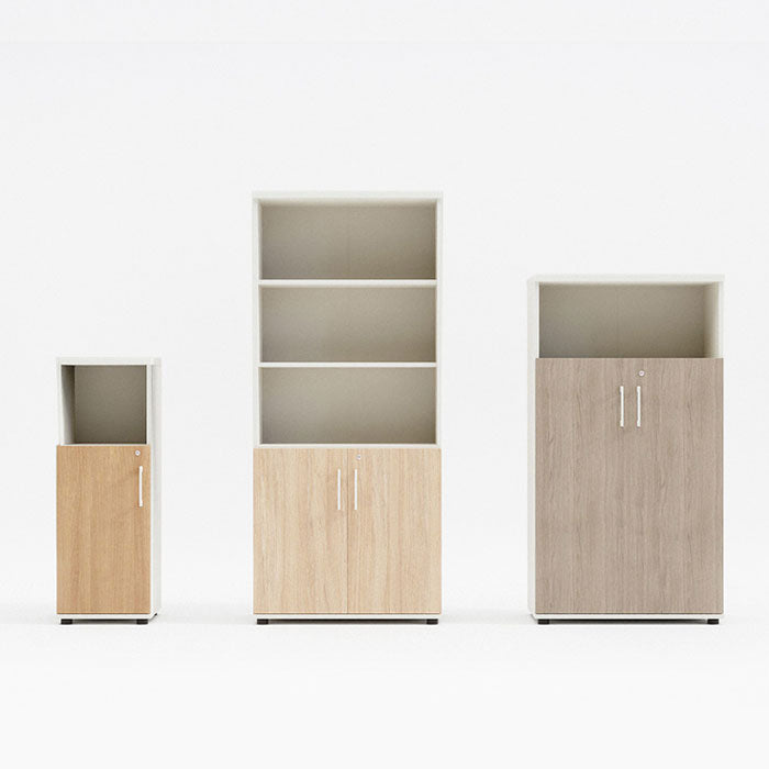 Висок офис шкаф Basic, полуотворен, с бели дръжки, ПДЧ White + White