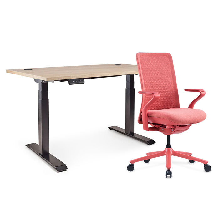 Sereni Цвят: Корал | Ergo Desk Pro Цвят: Черен | Цвят на плота: Дъб Небраска натур