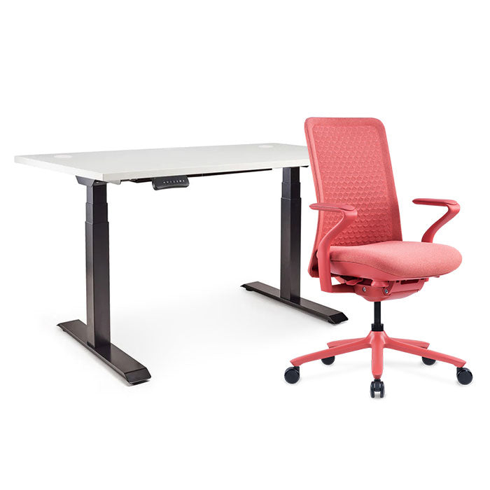 Sereni Цвят: Корал | Ergo Desk Pro Цвят: Черен | Цвят на плота: Бял шагрен