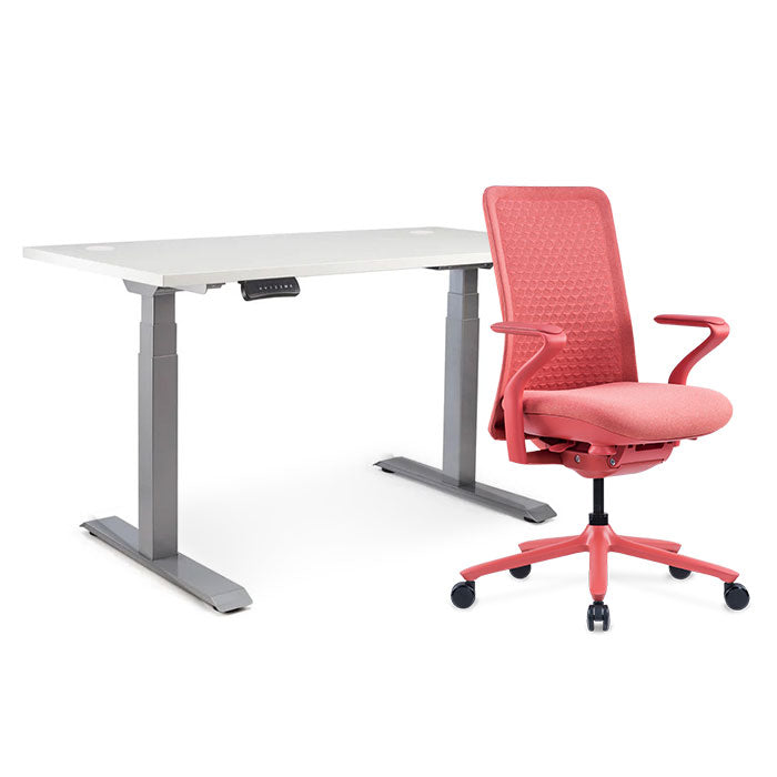 Sereni Цвят: Корал | Ergo Desk Pro Цвят: Сив | Цвят на плота: Бял шагрен
