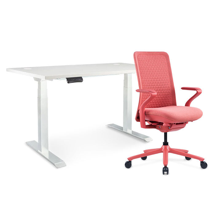 Sereni Цвят: Корал | Ergo Desk Pro Цвят: Бял | Цвят на плота: Бял шагрен