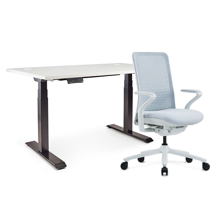 Sereni Цвят: Мъгла | Ergo Desk Pro Цвят: Черен | Цвят на плота: Бял шагрен