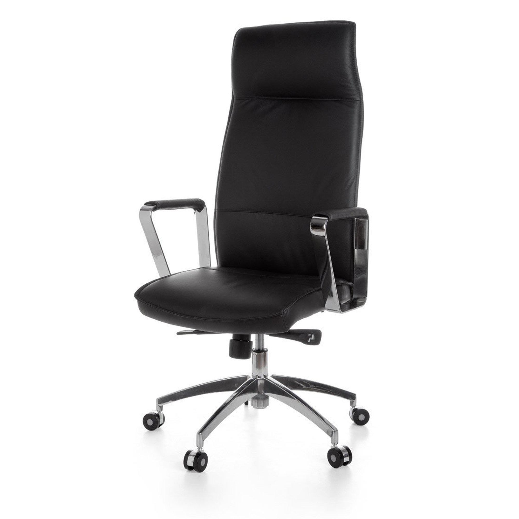 Офис стол VERONA - естествена кожа, черен