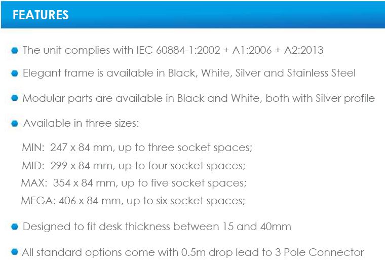 Комуникационен и захранващ модул за бюро Level E 2xSchuko + 2xHDMI, USB A+C + 2xRJ45 - черен