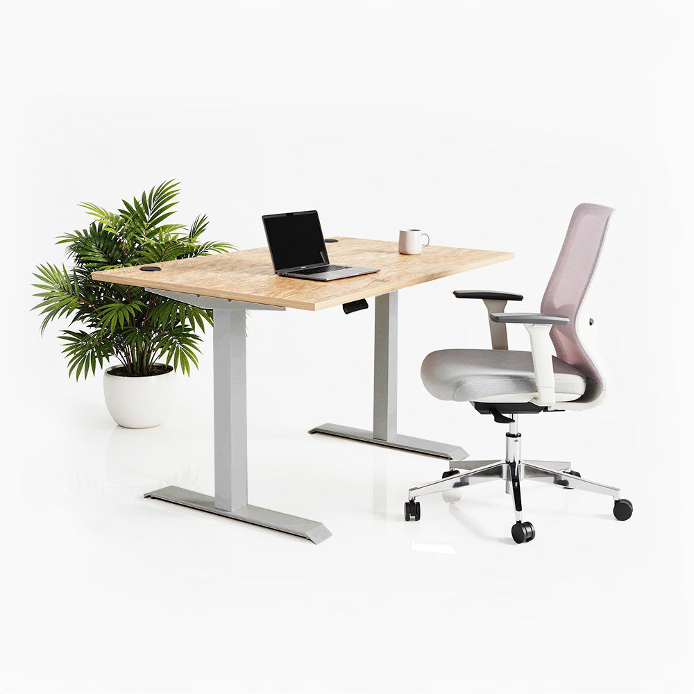 Ергономичен стол ChairPro 1000 W - светло сив (Цвят): Сив | Височинно регулируемо бюро Ergo Desk Pro (Цвят на основата): Сив | Цвят на плота: Дъб Небраска натур