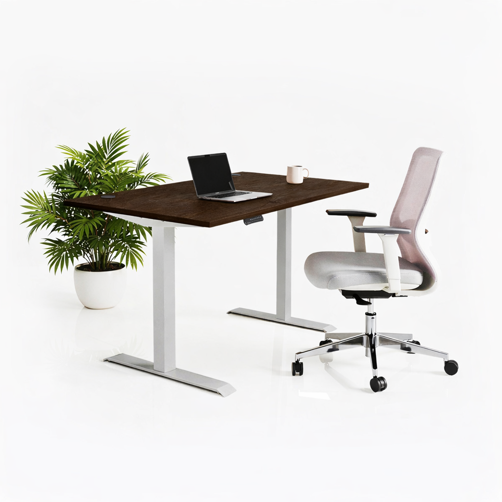 Ергономичен стол ChairPro 1000 W - светло сив (Цвят): Сив | Височинно регулируемо бюро Ergo Desk Pro (Цвят на основата): Сив | Цвят на плота: Орех Пасифик табак