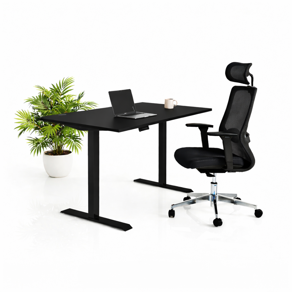 Ергономичен стол ChairPro Nexus Edition (Цвят): Черен | Височинно регулируемо бюро Ergo Desk Pro (Цвят на основата): Черен | Цвят на плота: Черен