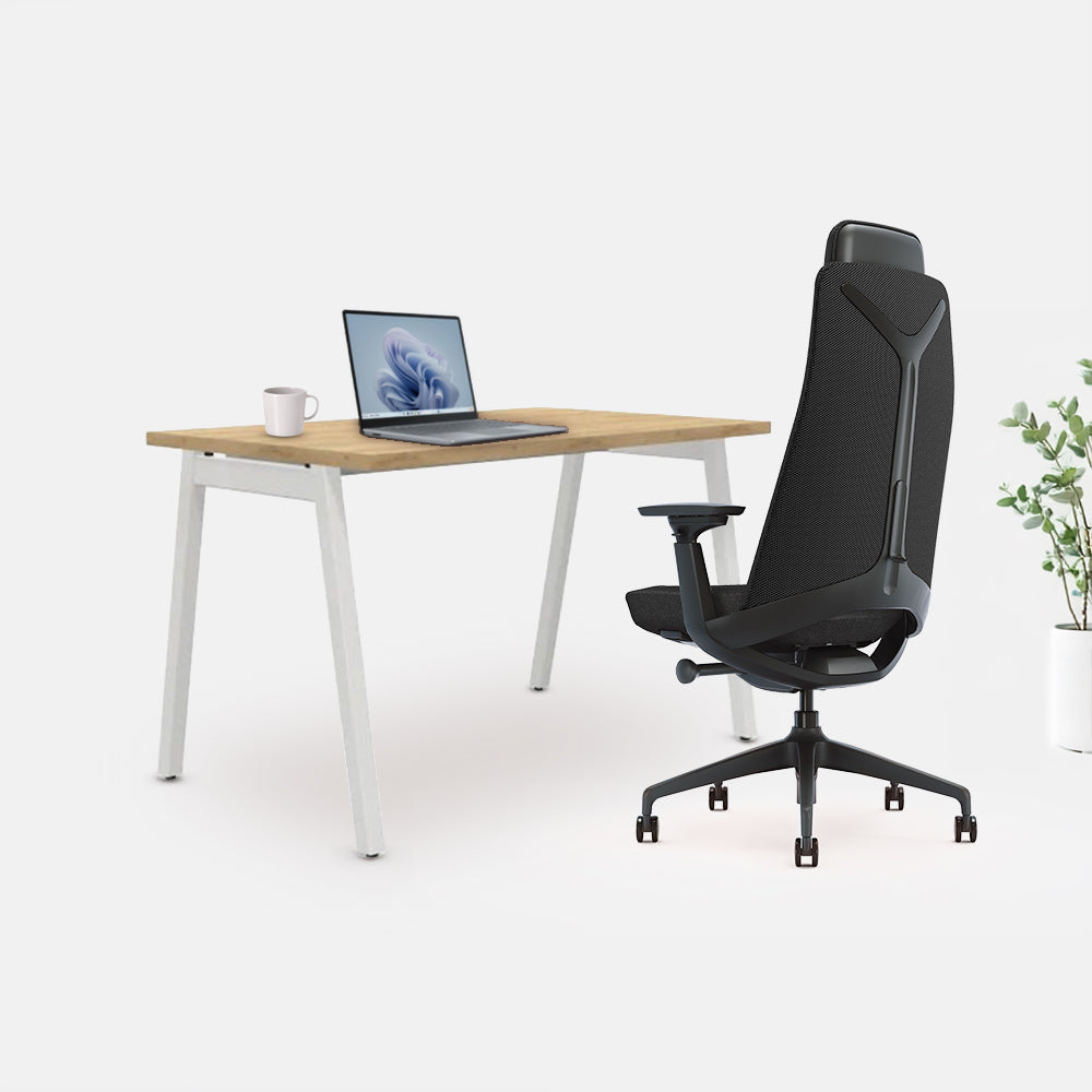 Ергономичен стол Zeal (Цвят): Черен | STUDIO бюро от ChairPro (Цвят): Натурален дъб + Бяло