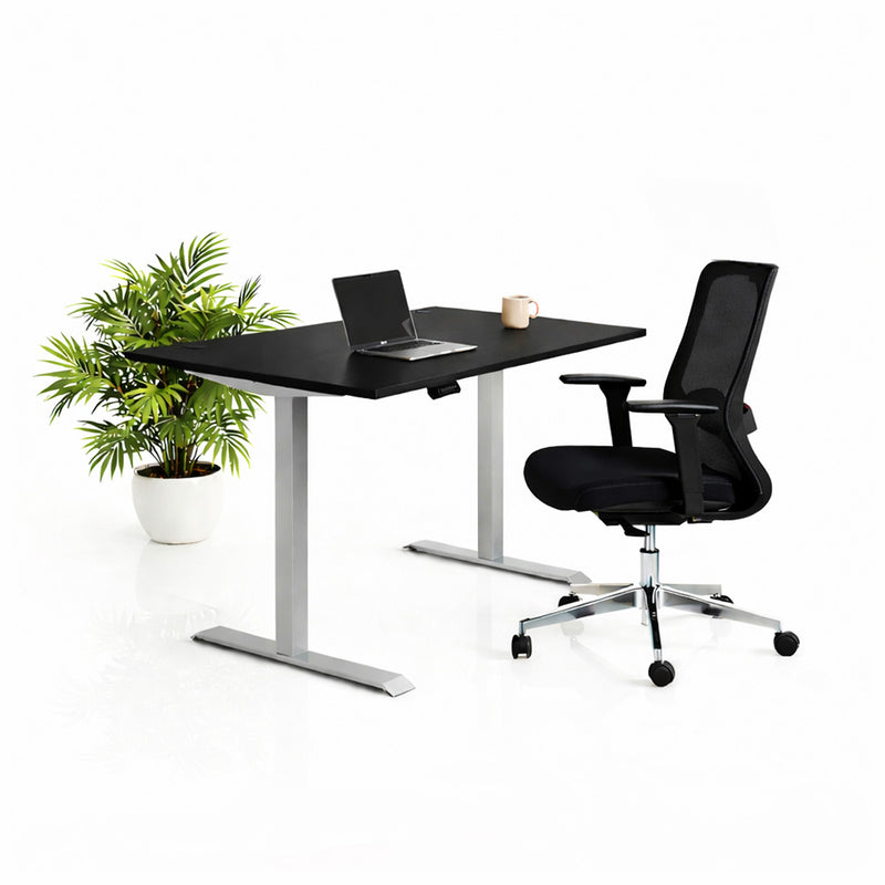 Ергономичен стол ChairPro Nexus Edition (Цвят): Черен | Облегалка за глава Nexus G-mesh, сива: Без | Височинно регулируемо бюро Ergo Desk Pro (Цвят на основата): Сив | Цвят на плота: Черен