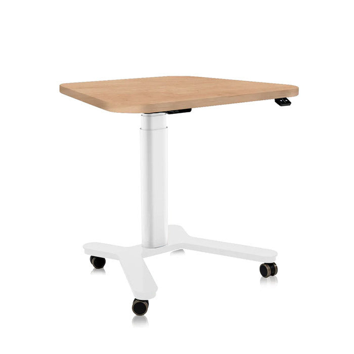 Мобилно височинно регулируемо бюро Smart Desk - Бяло | Цвят: Бяло | Плот 80x60х60x2.5, заоблен - Дъб Небраска натур